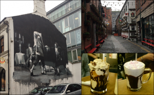 Belfast side streets & artwork (left & top right); Maggie May's milkshake & ice cream sundae after a trip to the Ulster Museum! (bottom right)